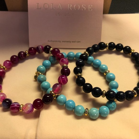 Beaded Gemstone Bangle Bracelets - set of 3 - Picture 7 of 9